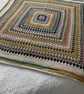 Large Crocheted Granny Square Blanket in Vintage Colours