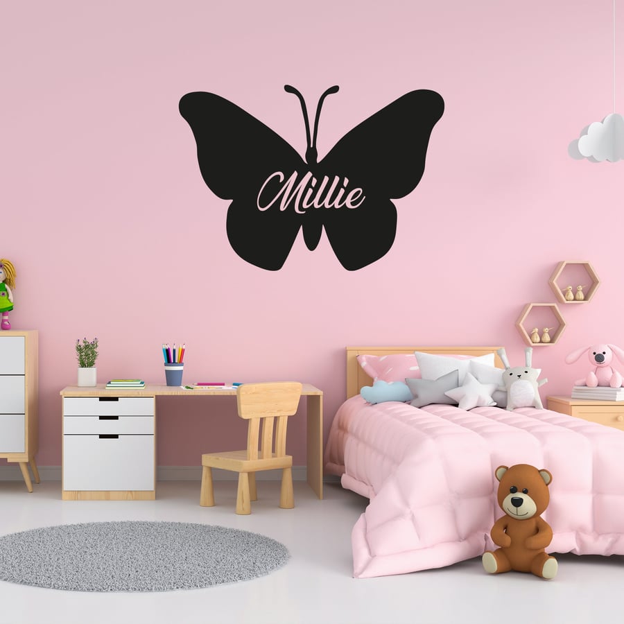 Personalised Name Butterfly Silhouette Wall Sticker for Children Bedroom Nursery