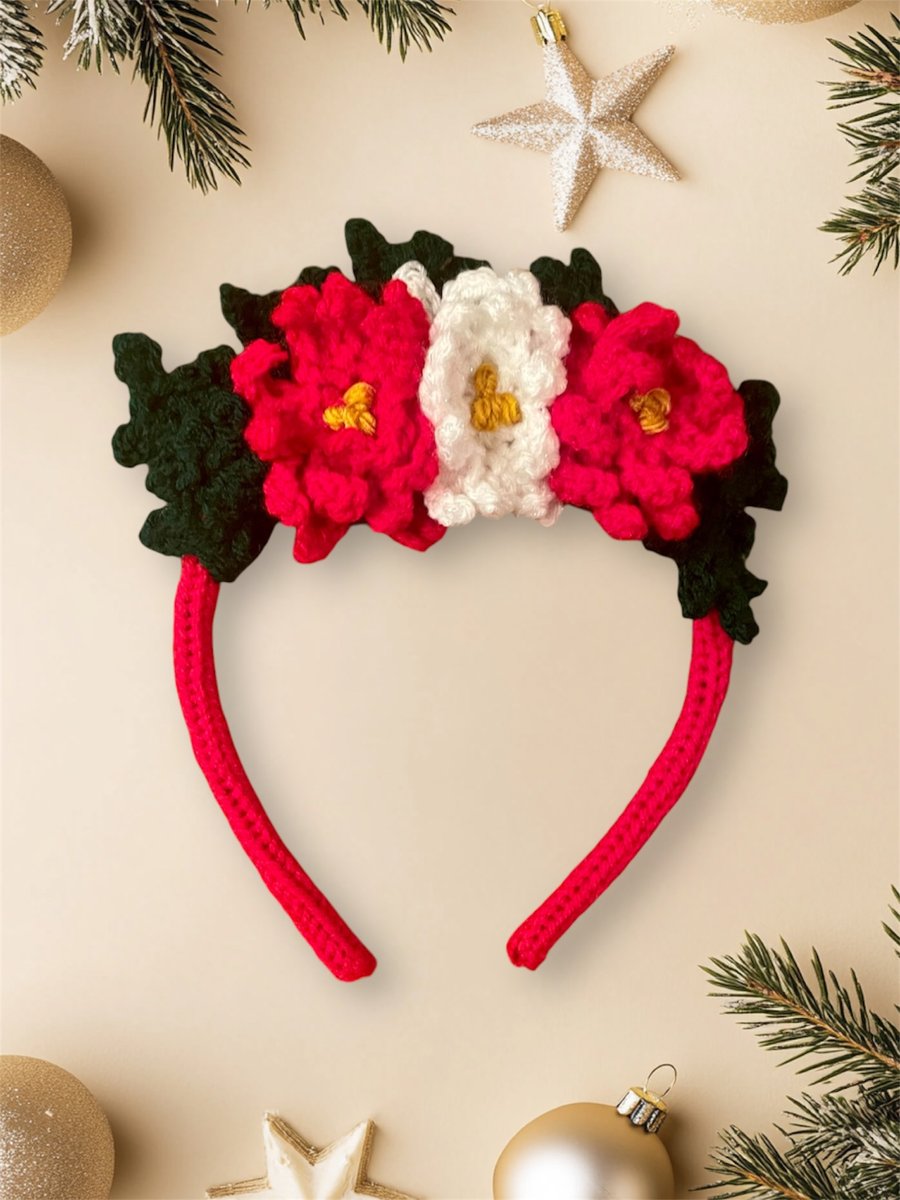 Poinsettia Headband, Christmas Flower Headband, Christmas Hairband, Headband