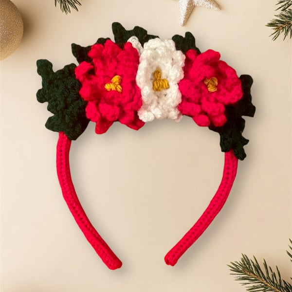 Poinsettia Headband, Christmas Flower Headband, Christmas Hairband, Headband