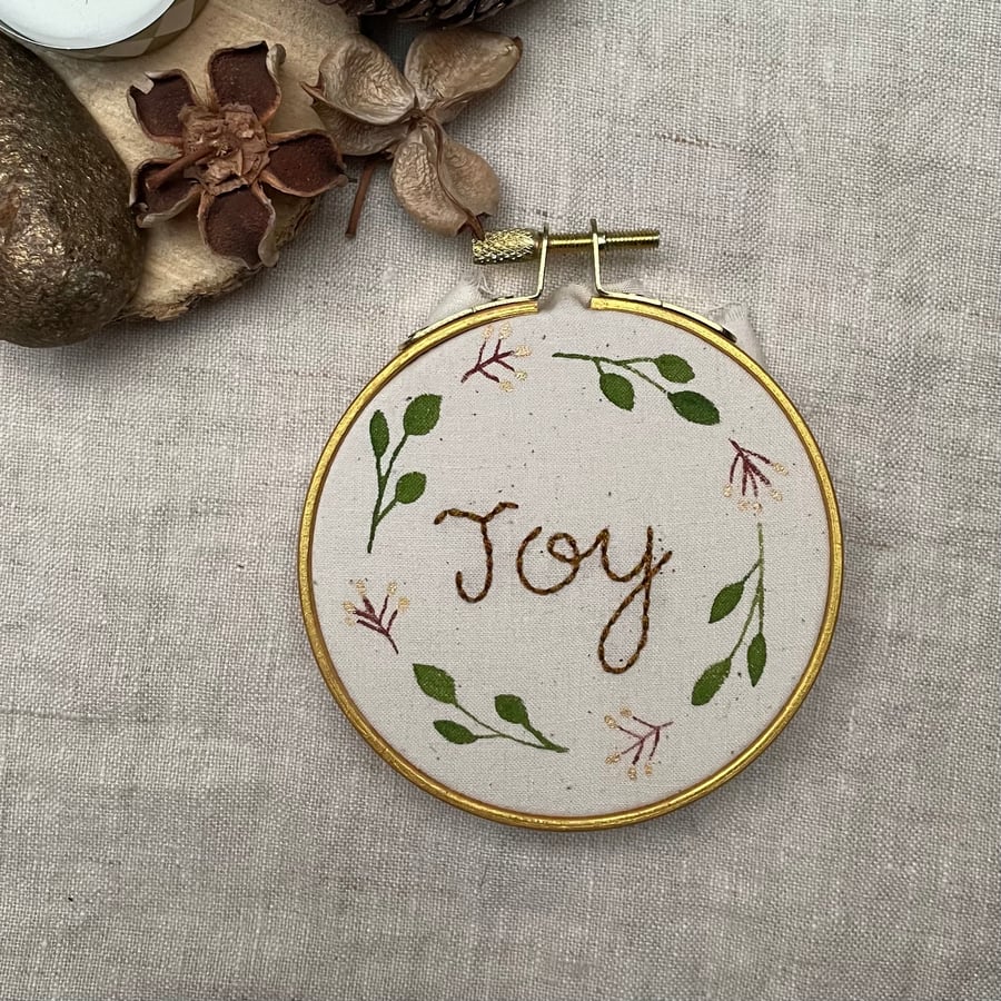 Joy Christmas Tree Decoration 3 inch embroidery wall art