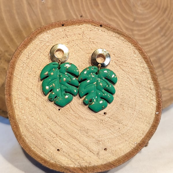 monstera leaf dangle earrings 