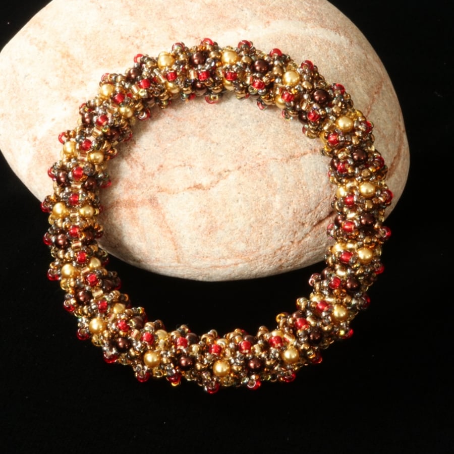 Soft Weave Bangle in Gold, Brown and Red