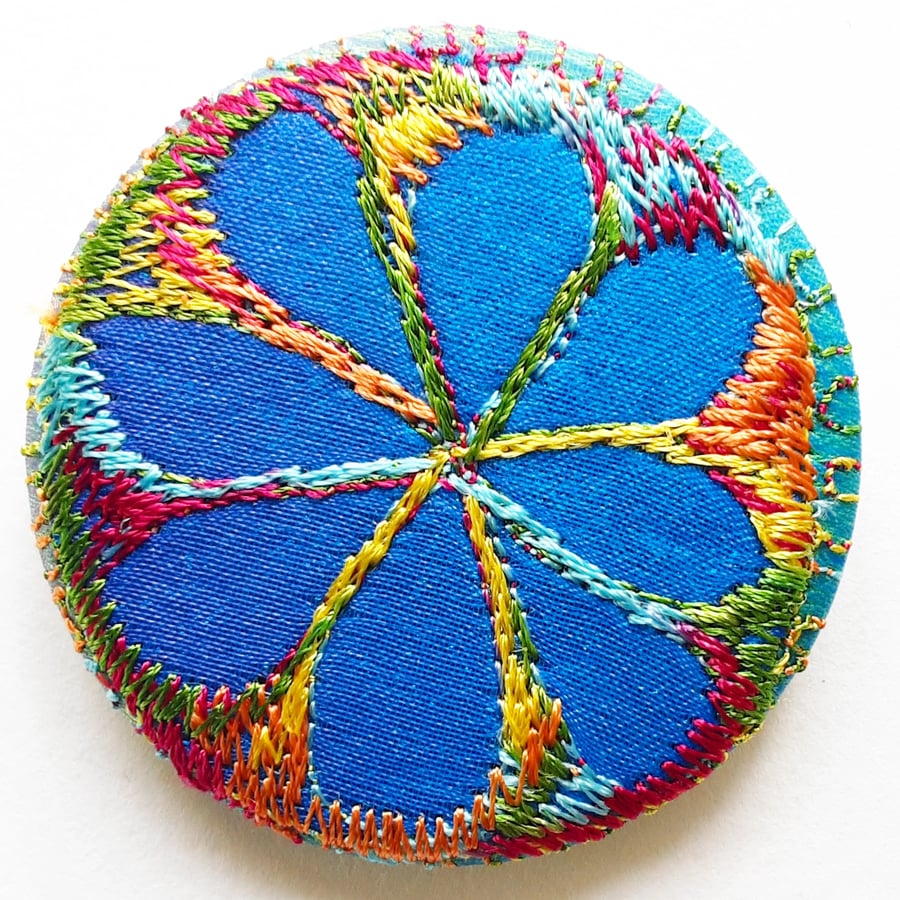 45mm Multicoloured Flower Textile Badge 