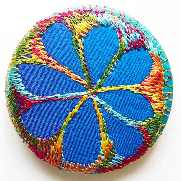 45mm Multicoloured Flower Textile Badge 