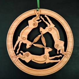 Three Celtic Hares - large wooden wall hanging or window ornament