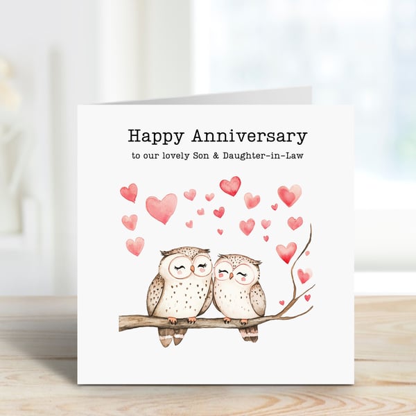 Anniversary Card with owls and hearts, personalised
