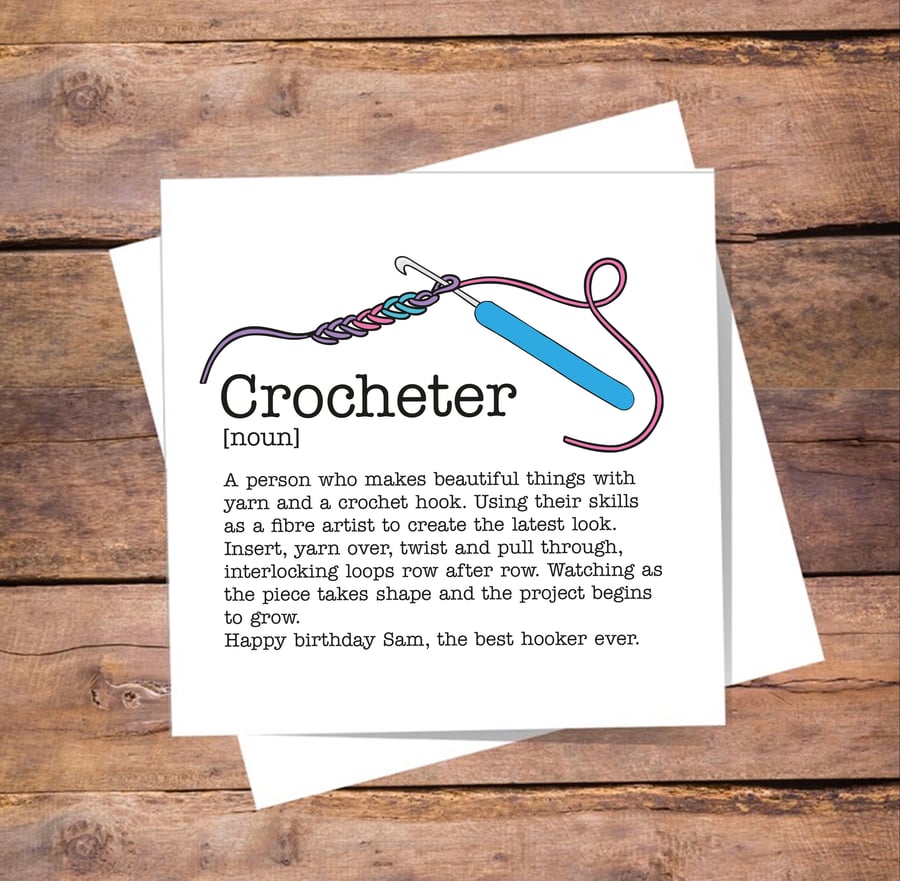 Crochet, Knitter Personalised Definition Card - Crocheter.  Free delivery