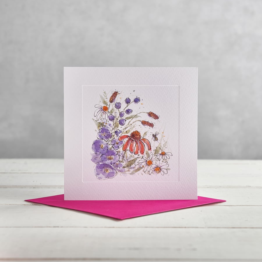 Delphinium and Daisy Greetings Card