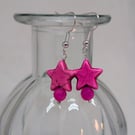 Pink howlite star and round agate earrings with silver plated ear wires 