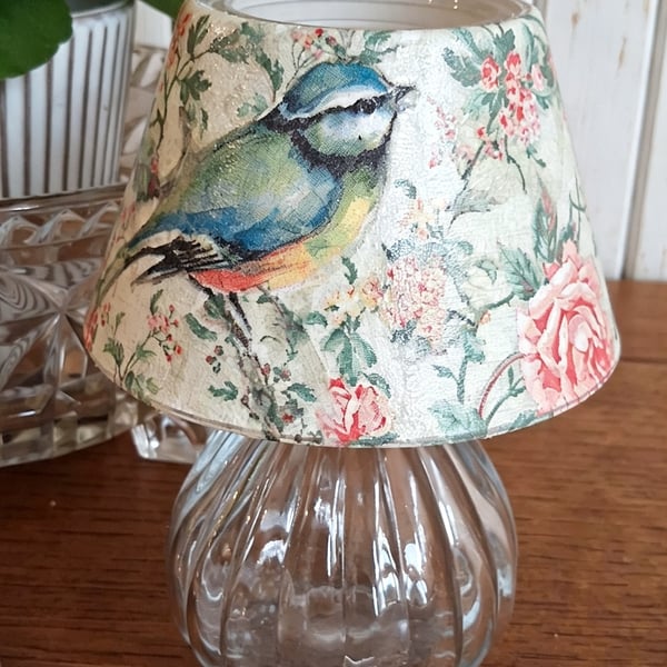 Glass Lamp Tealight Holder Roses Bird