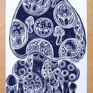 Mushroom Linocut Print A4