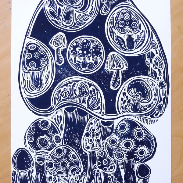 Mushroom Linocut Print A4