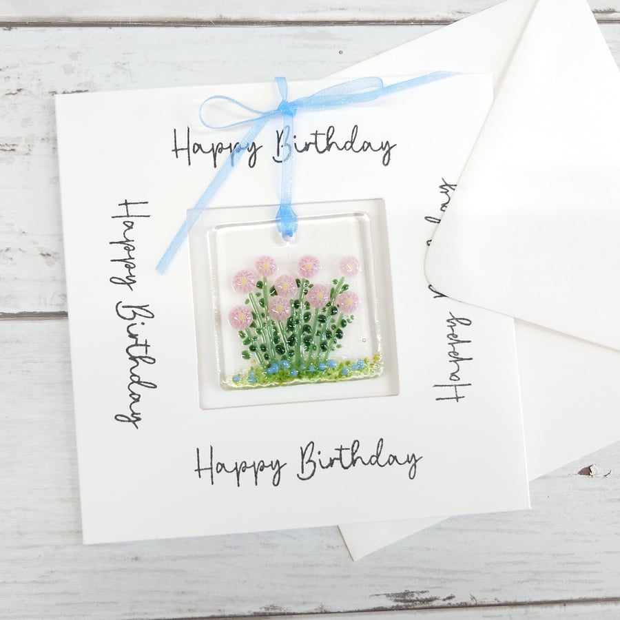 Fused Glass Chrysanthemums Keepsake Card 