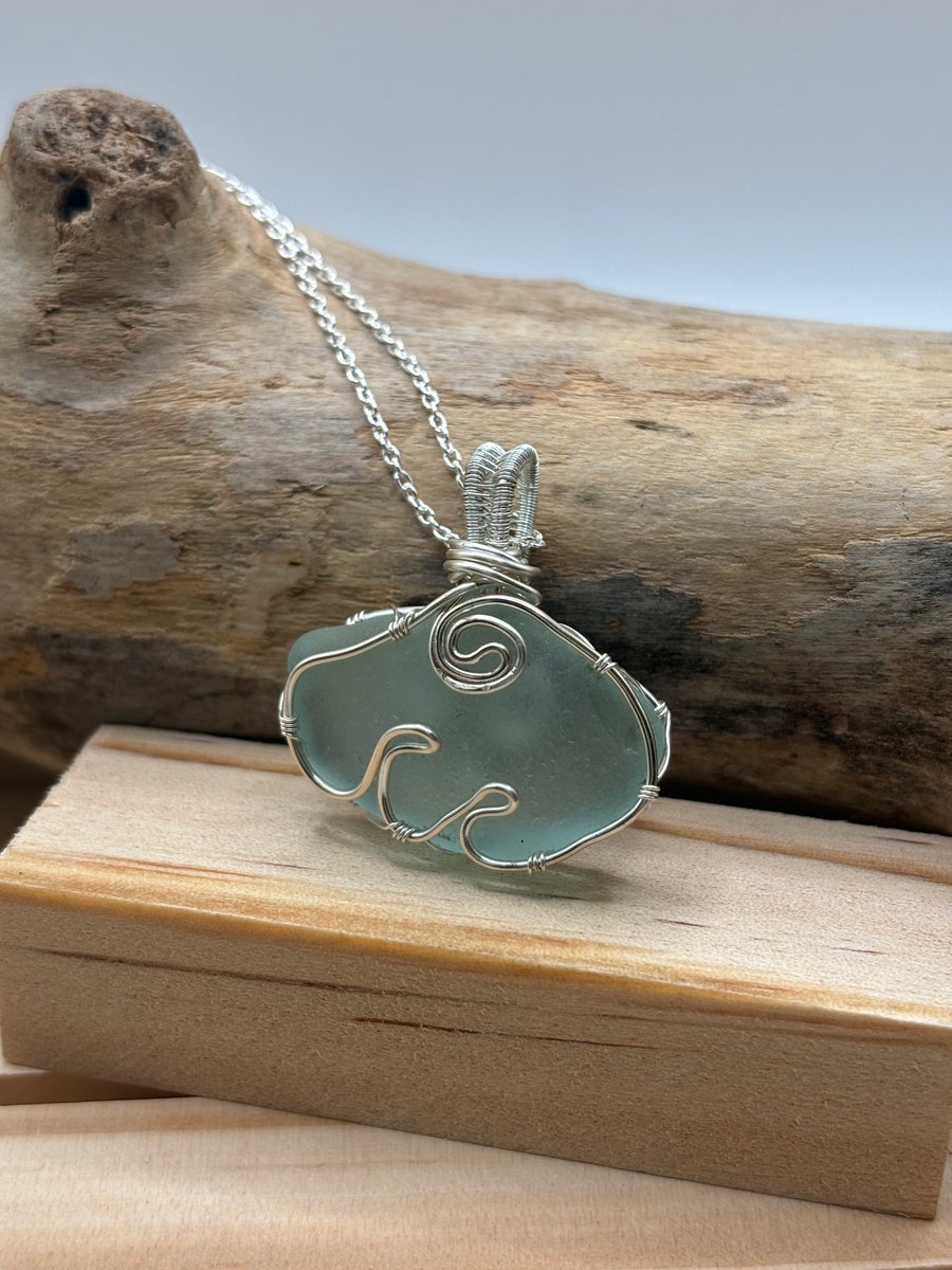 Scottish Sea Glass Pendant, Unique design, Waves