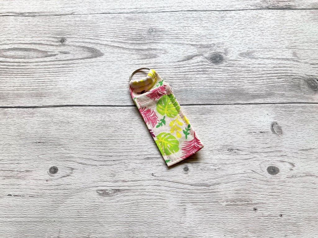 Floral lip balm keyring, keychain, lipstick holder, fabric keyring.