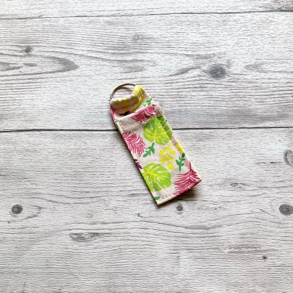 Floral lip balm keyring, keychain, lipstick holder, fabric keyring.