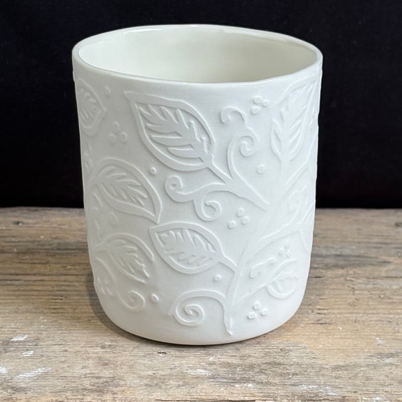 Perfectly Imperfect Slip-cast Porcelain Tumbler with leaf design