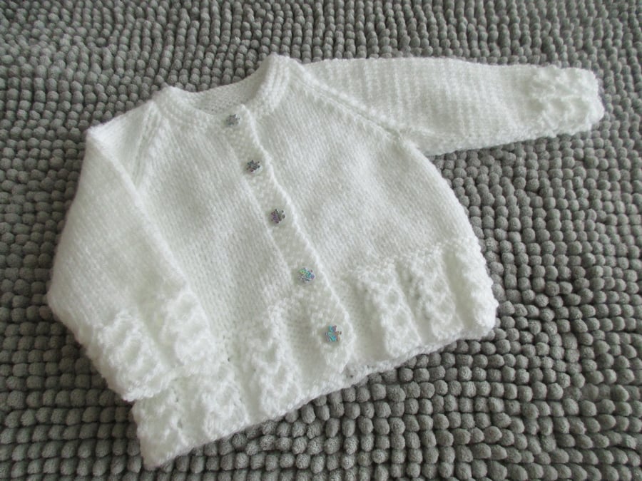 14" White Lace Edge Baby Girls Cardigan