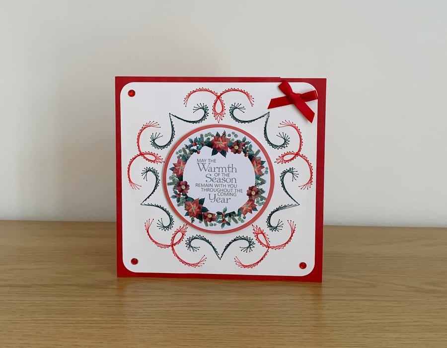Lovely Hand Stitched Embroidered 3D Christmas Card