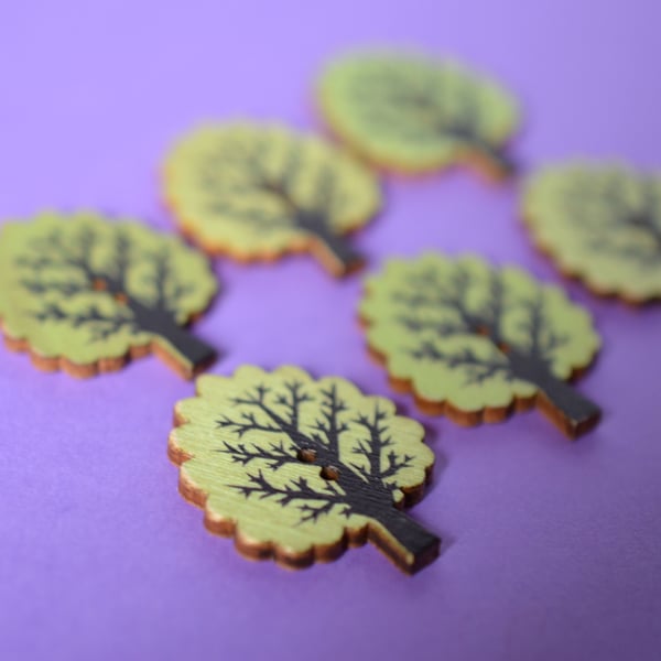 Wooden Tree Buttons Pale Green 6pk 32x24mm Woodland (T5)