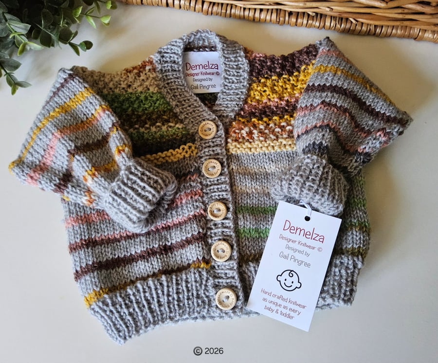  Designer Hand Knitted Baby Cardigan with Merino Wool 3-6 months size