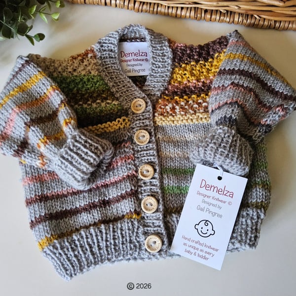  Designer Hand Knitted Baby Cardigan with Merino Wool 3-6 months size