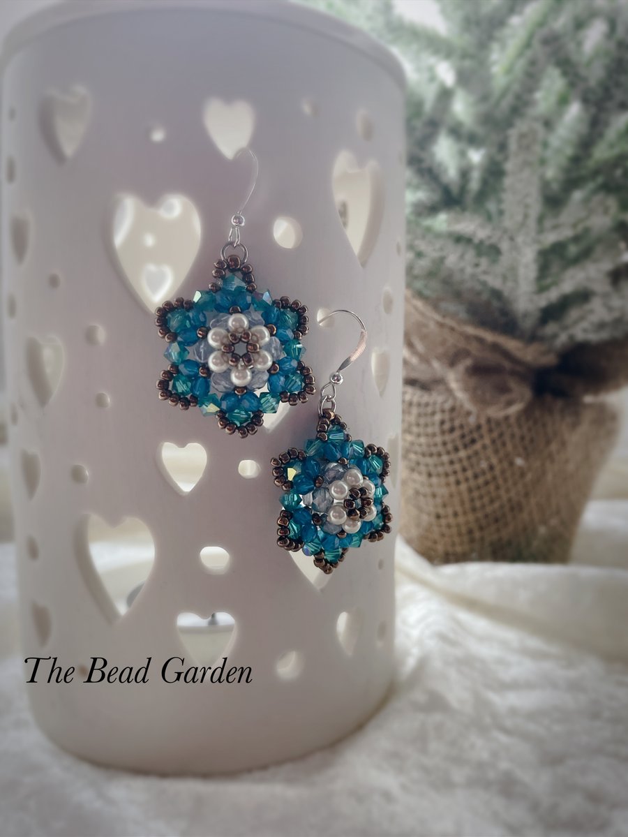 Lovely big blue flower earrings 