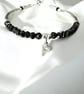 Black Spinel & Sterling Silver Noodle Bracelet with CZ Letter Charm – Adjustable - Image 9