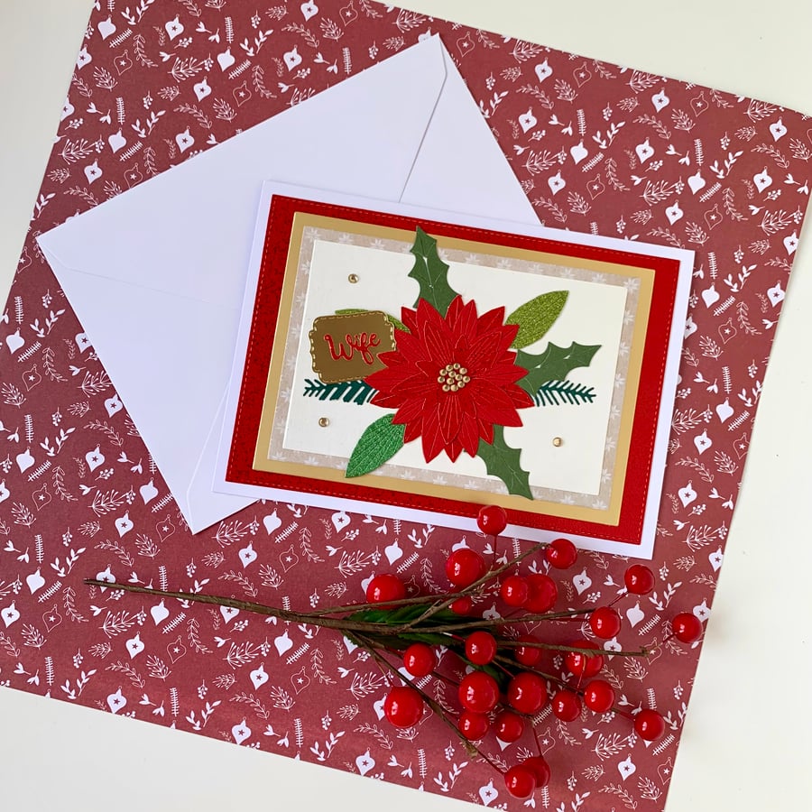 Handmade Poinsettia Christmas Card - Wife