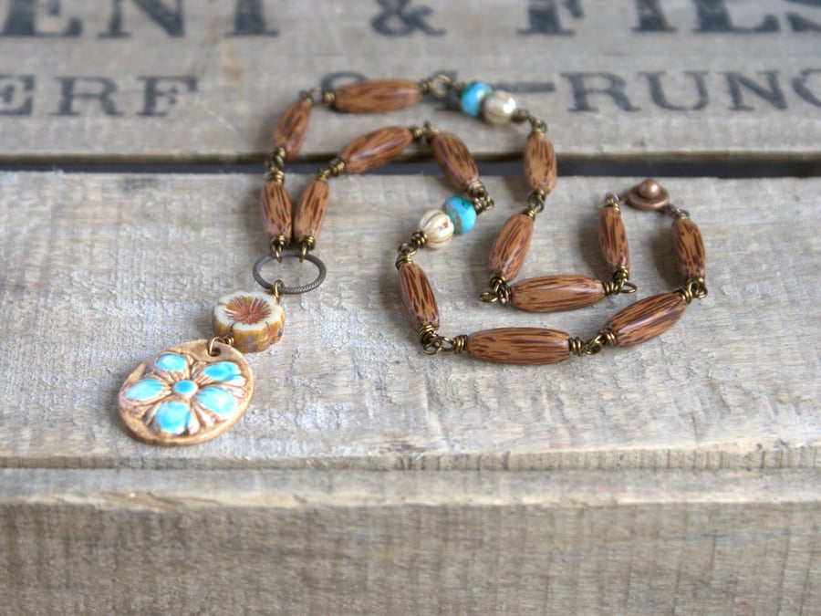 Rustic Ceramic Flower Necklace