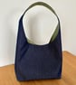 Hobo style shoulder bag, tote bag, denim with green spot lining