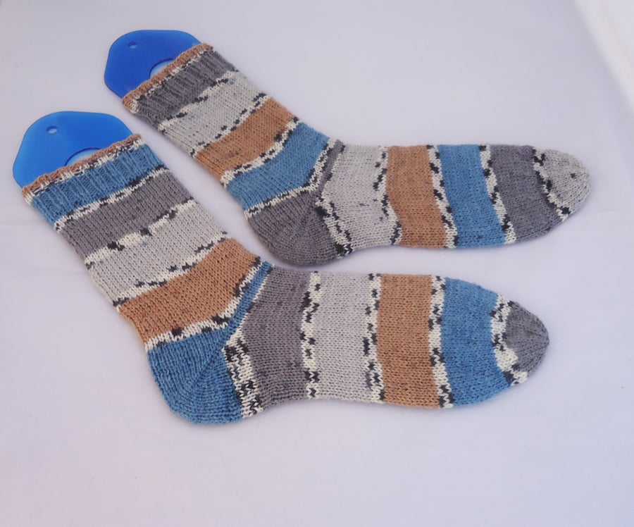 Stripe Wool Socks, Hand Knit Odd Socks, Unisex Socks, Winter Socks