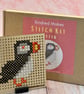 Puffin Cross Stitch - DIY Kit, Wooden display
