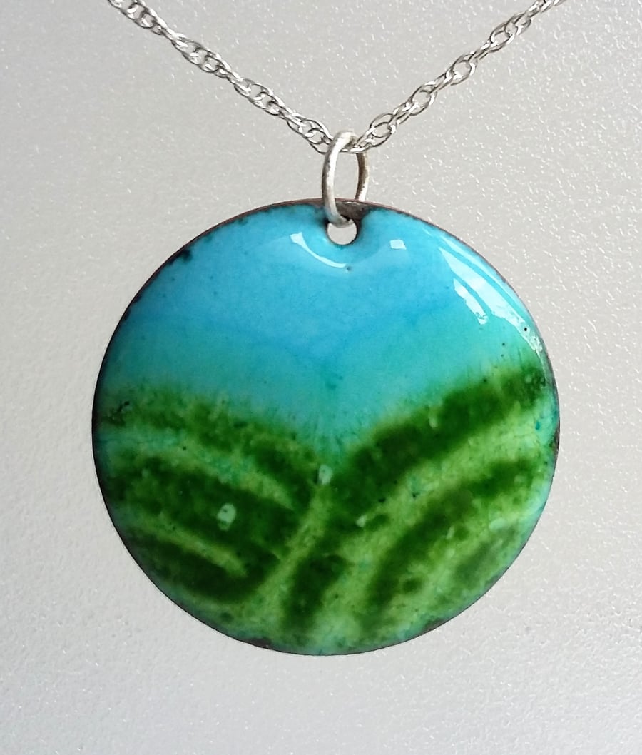 Rolling hills pendant in enamelled copper 140