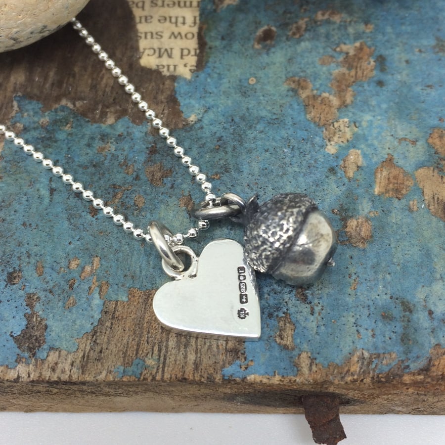 Acorn and heart pendants on chain