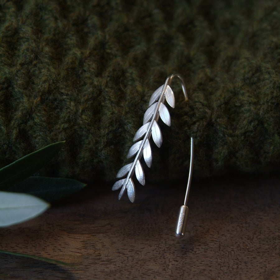 Olive Branch Brooch, Sterling Silver Brooch, Handmade Leaf Brooch Pin