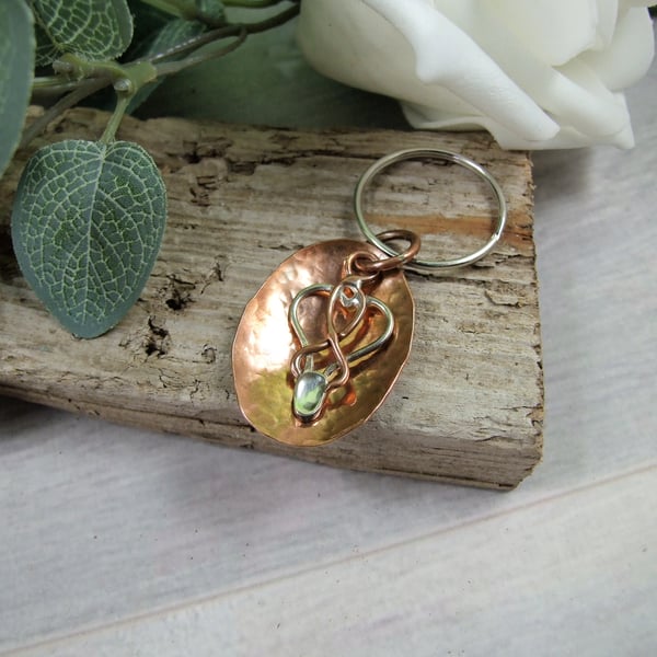 Welsh Love Spoon Bag Charm, Sterling Silver and Copper Keyring