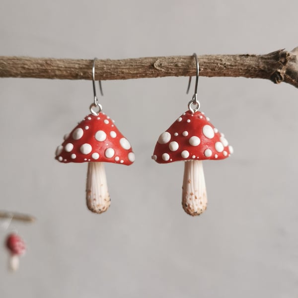Half-Round Red Spotty Mushroom Earrings II