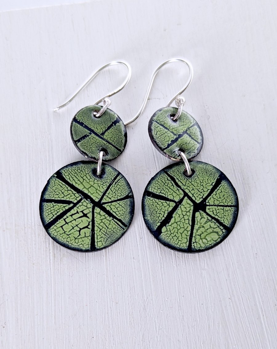 Handmade Blue and Green Dangle Enamel Earrings