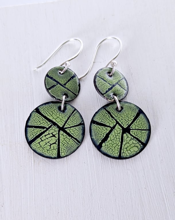 Handmade Blue and Green Dangle Enamel Earrings