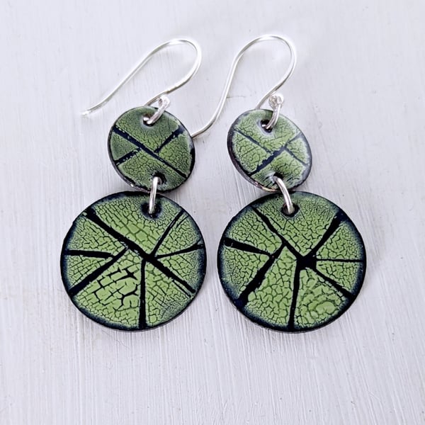 Handmade Blue and Green Dangle Enamel Earrings