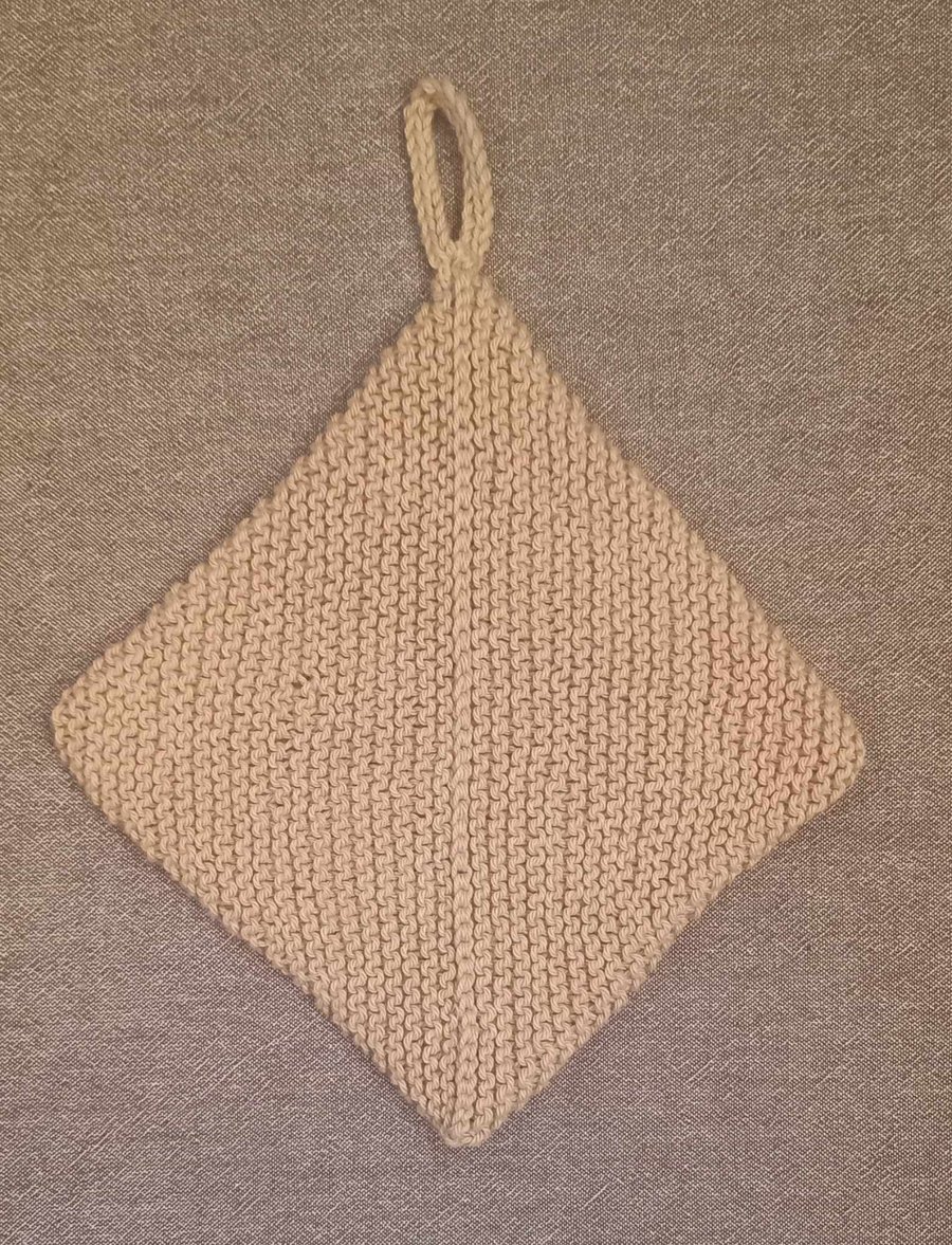 Hand knitted 100% cotton hot pot holder in cream