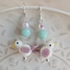 Lampwork Glass Bird & Swarovski Crystal Pastel Mix Dangle Earrings