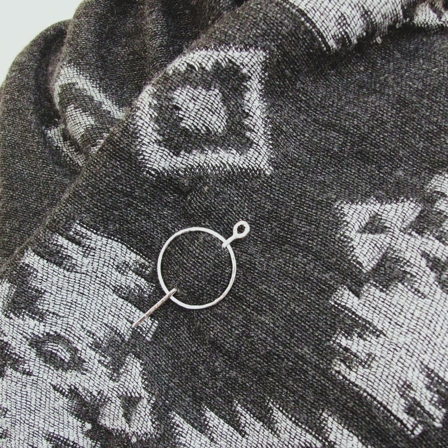 Shawl Pin, Small Sterling Silver Circle & Pin for Scarf, Shawl, Cardi or Wrap