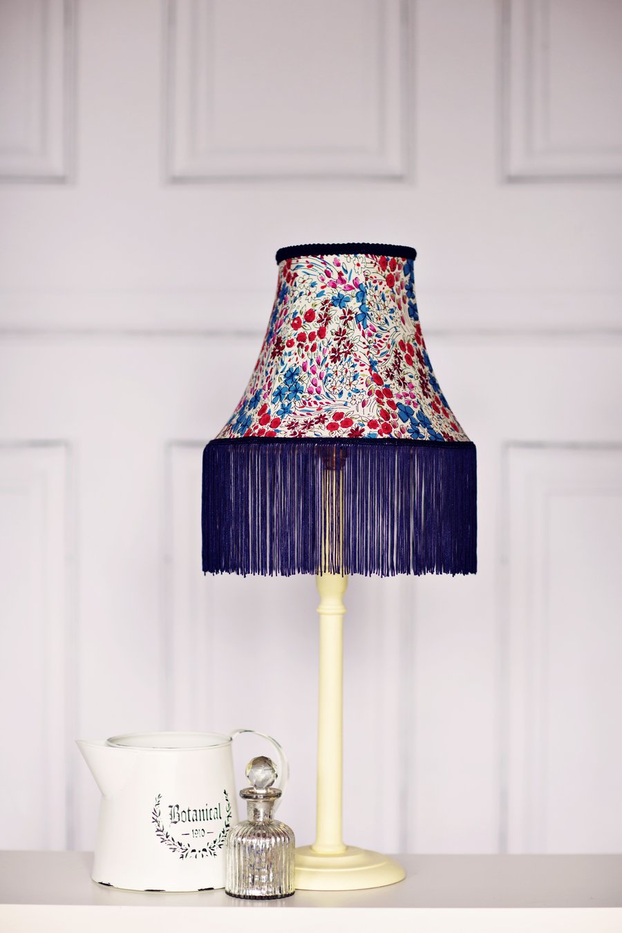 Lampshade Hand stitched White, Blue and Red Floral Lamp Shade