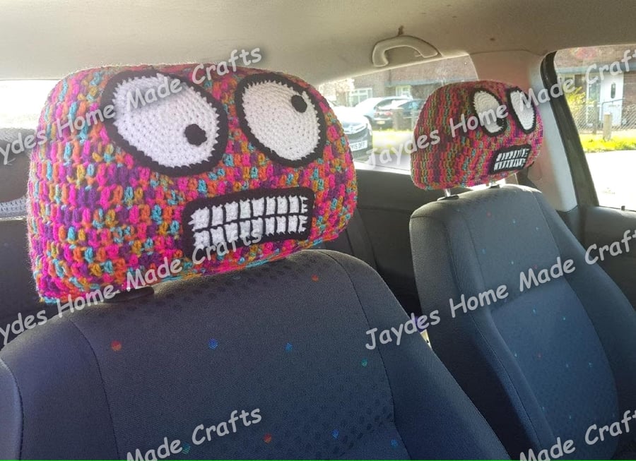Crochet Cringe Face Headrest Covers