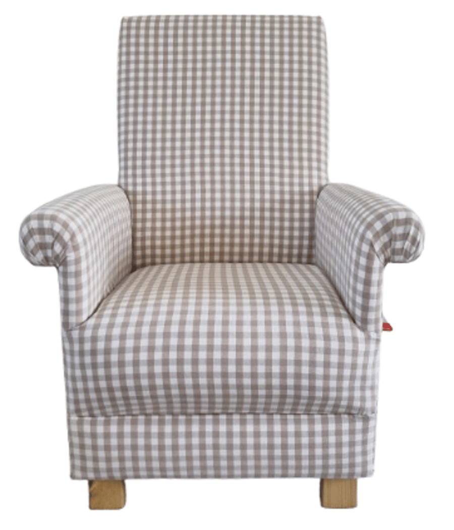 Beige Gingham Armchair Chair Accent Checked Fabric Small Nursery Bedroom