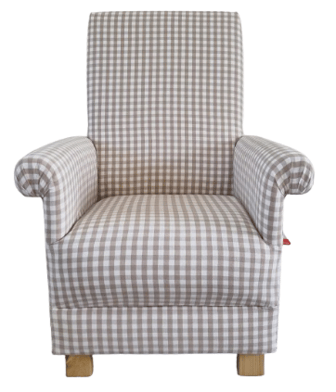 Beige Gingham Armchair Chair Accent Checked Fabric Small Nursery Bedroom