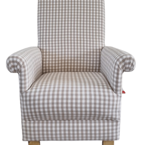 Beige Gingham Armchair Chair Accent Checked Fabric Small Nursery Bedroom